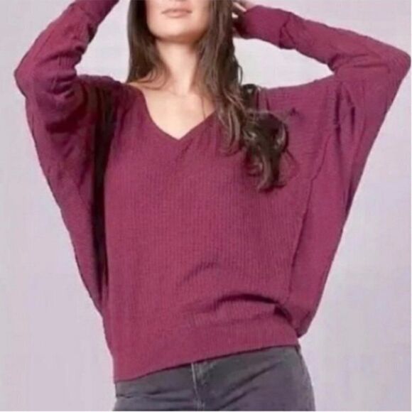 Free People 💯 Cotton Santa Clara Oversized Thermal Top in Mulberry - Picture 1 of 7